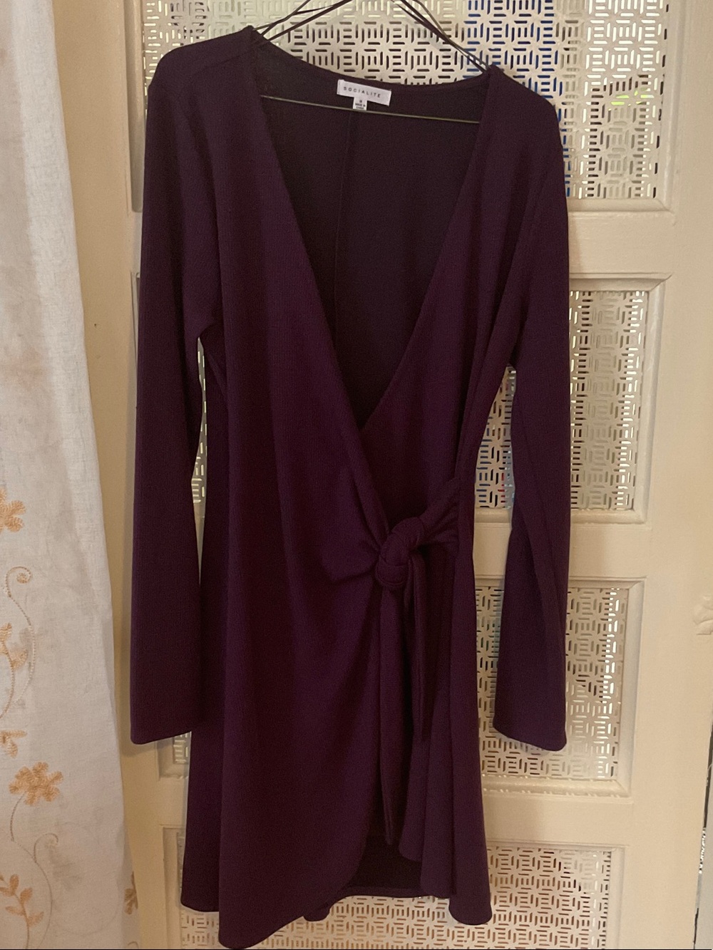 Socialite Deep V Wrap Dress in Plum
